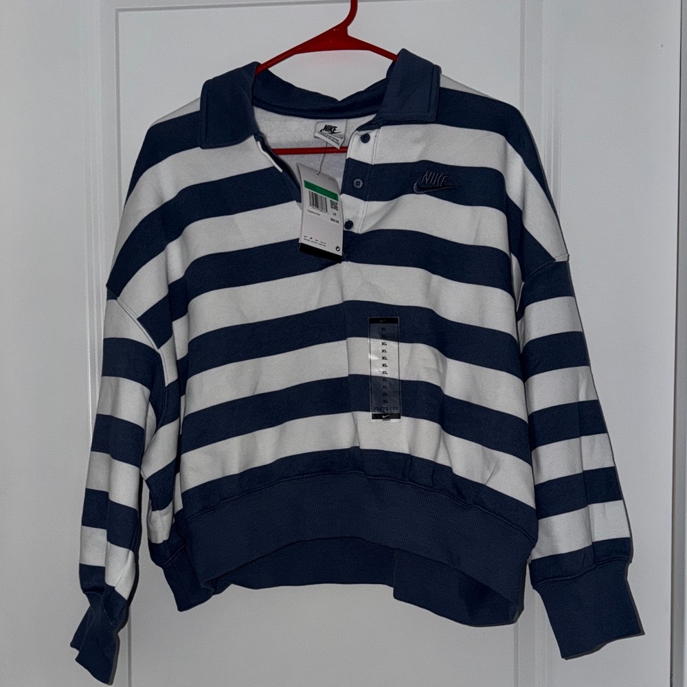 Nike Women’s Navy and White Striped Polo Cropped